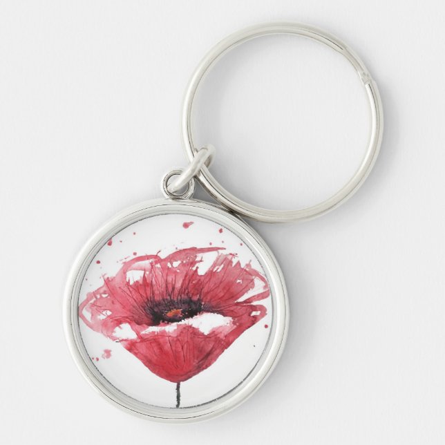 Poppy flower, watercolor key ring (Front)