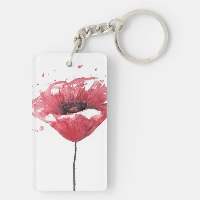 Poppy flower, watercolor key ring (Back)