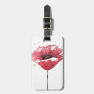 Poppy flower, watercolor luggage tag