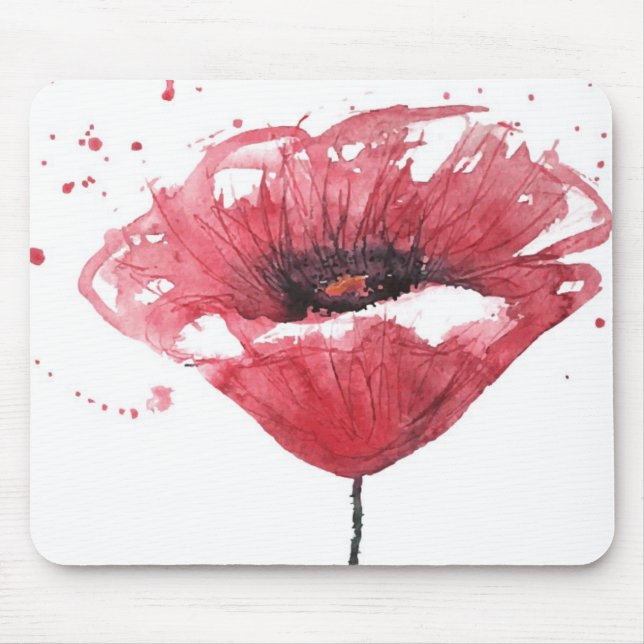 Poppy flower, watercolor mouse pad (Front)