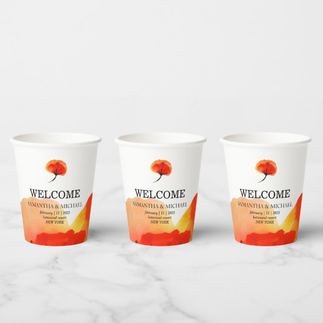 Poppy Flower Watercolor Painting Wedding Paper Cups (Multi)