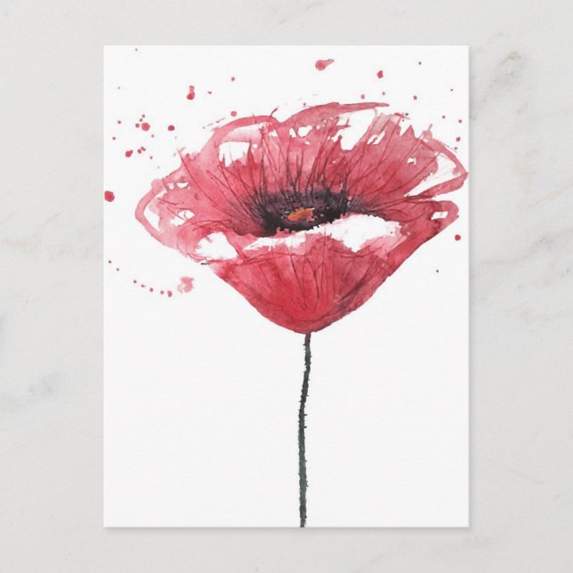 Poppy flower, watercolor postcard (Front)