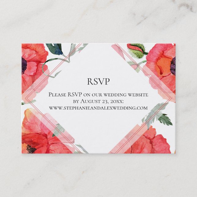 Poppy Flower Watercolor Red Floral RSVP Reply Card (Front)