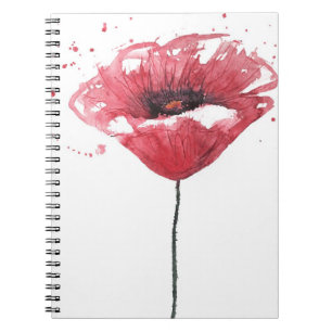 Poppy flower, watercolor spiral notebook