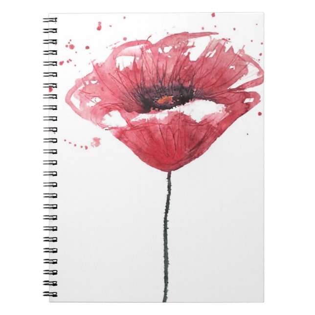 Poppy flower, watercolor spiral notebook (Front)