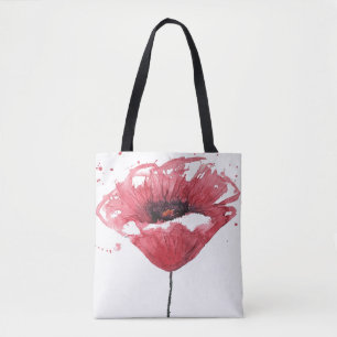 Poppy flower, watercolor tote bag