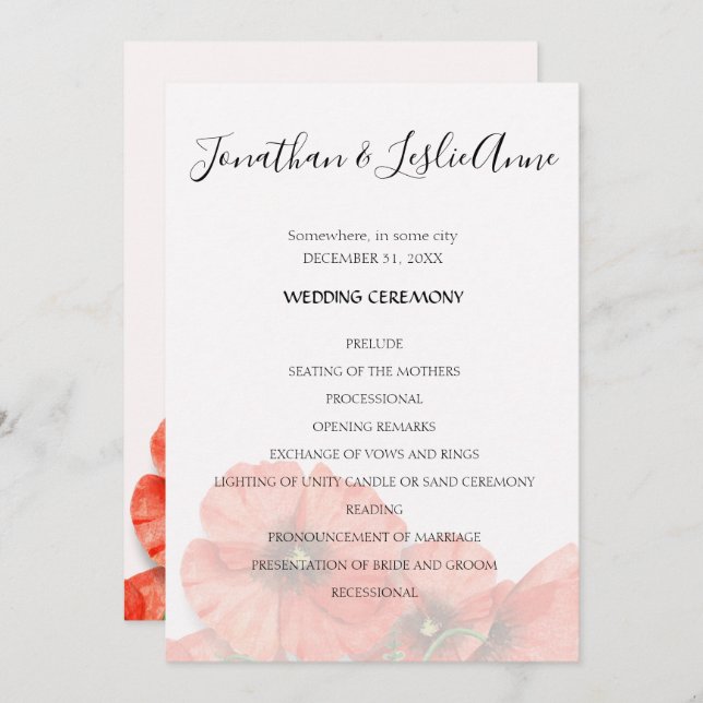 Poppy Flower Wedding Ceremony Program L2 Invitation (Front/Back)