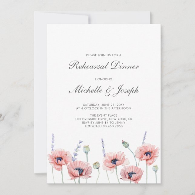 Poppy Flower Wedding Rehearsal Dinner Invitation (Front)