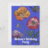 Poppy Flowers Birthday Childs Girls Invitation