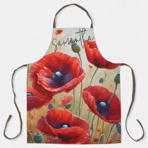 Poppy Flowers Blossom Apron-Personalised Name Gift Apron