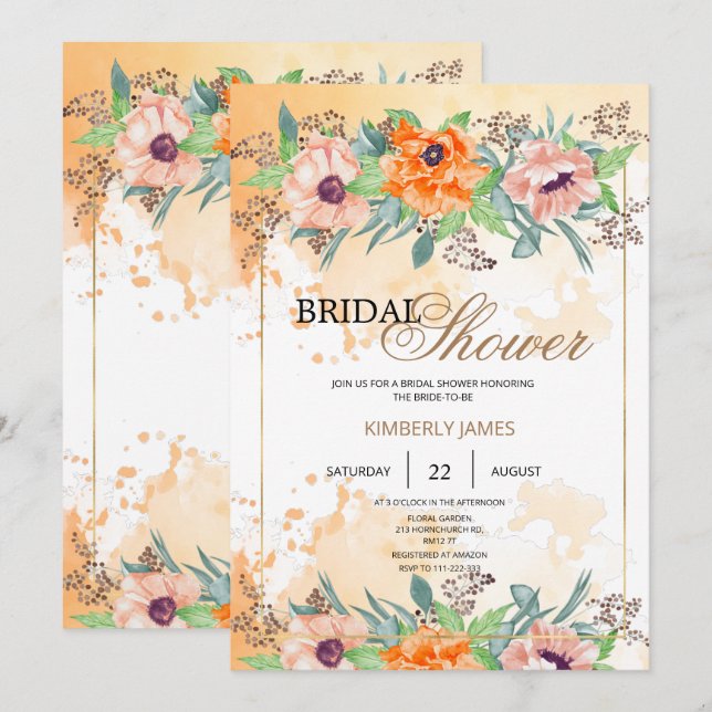 Poppy Flowers bridal shower invitation (Front/Back)