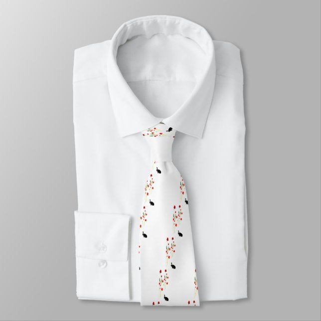 Poppy Flowers Bunny Rabbit Tie (Tied)