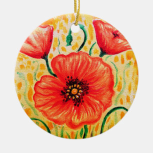 Poppy flowers ceramic tree decoration