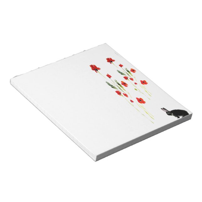 Poppy Flowers Cute Bunny Rabbit Notepad (Angled)