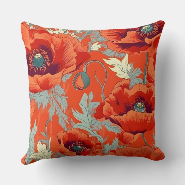 Poppy Flowers Farmhouse Decor Throw Pillow (Back)