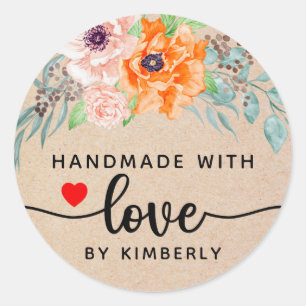 Poppy Flower's Handmade with Love Classic Round St Sticker