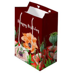 Poppy Flowers Happy Birthday  Medium Gift Bag