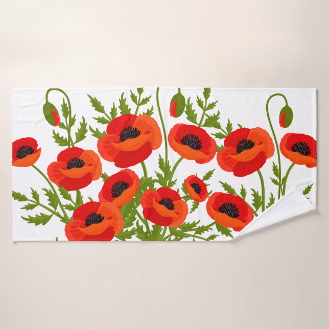 Poppy Flowers illustration Bath Towel (Bath Towel)