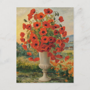 Poppy Flowers in a Vase, Van Goh Style, Colourful Postcard