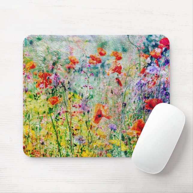 Poppy Flowers In The Meadow Cute Nature Outdoor Mouse Pad (With Mouse)