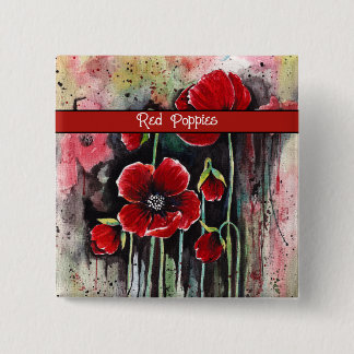 Poppy  Flowers In Watercolor 15 Cm Square Badge