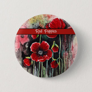 Poppy  Flowers In Watercolor 6 Cm Round Badge