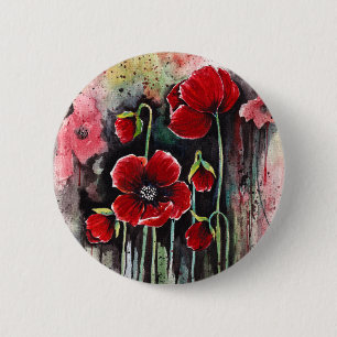 Poppy  Flowers In Watercolor 6 Cm Round Badge