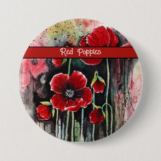 Poppy  Flowers In Watercolor 7.5 Cm Round Badge
