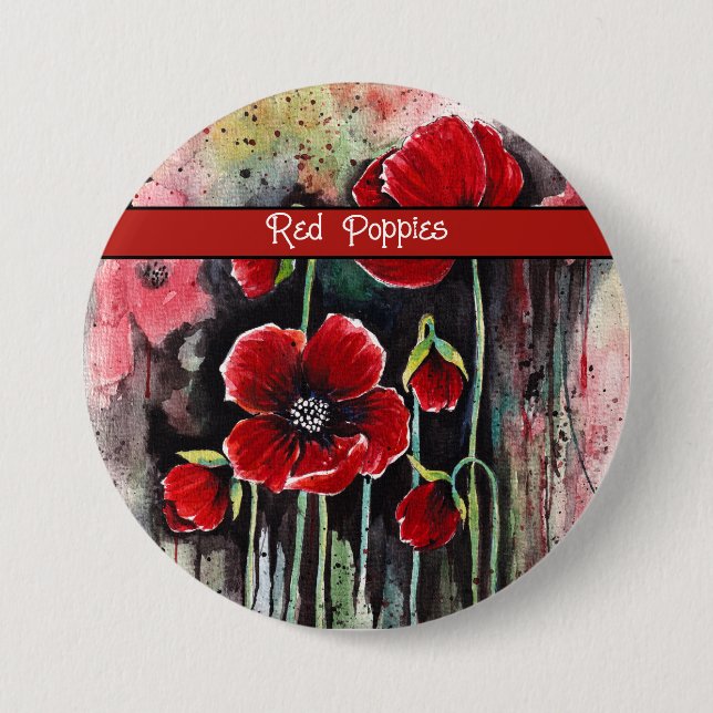Poppy  Flowers In Watercolor 7.5 Cm Round Badge (Front)