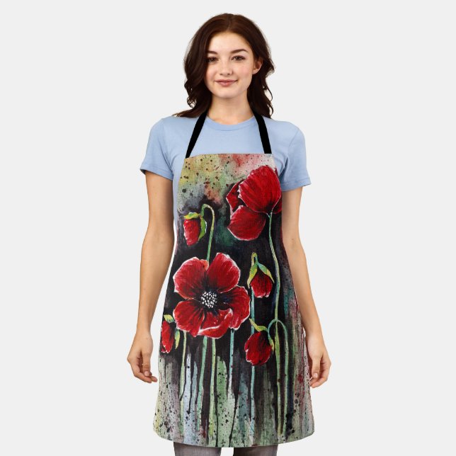 Poppy Flowers In Watercolor  Apron (Worn)