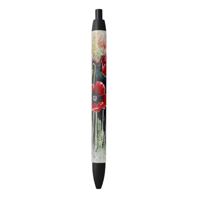 Poppy Flowers In Watercolor  Black Ink Pen (Front Vertical)