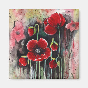 Poppy Flowers In Watercolor Magnet