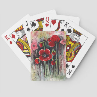 Poppy Flowers In Watercolor Playing Cards