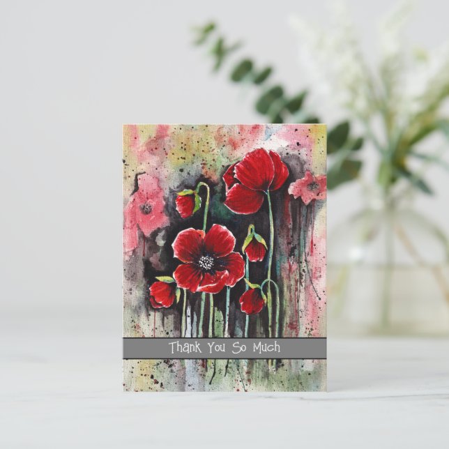 Poppy  Flowers In Watercolor   Postcard (Standing Front)