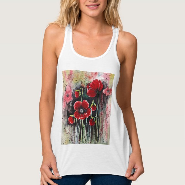 Poppy Flowers In Watercolor   Singlet (Front)