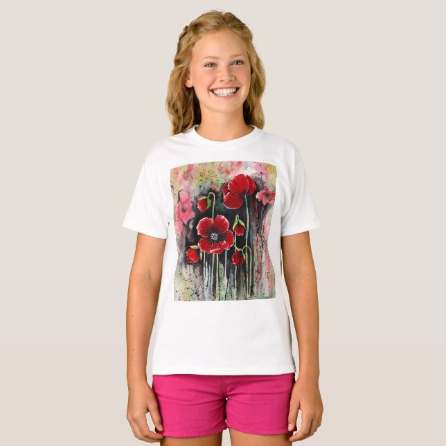 Poppy Flowers In Watercolor   T-Shirt (Front Full)