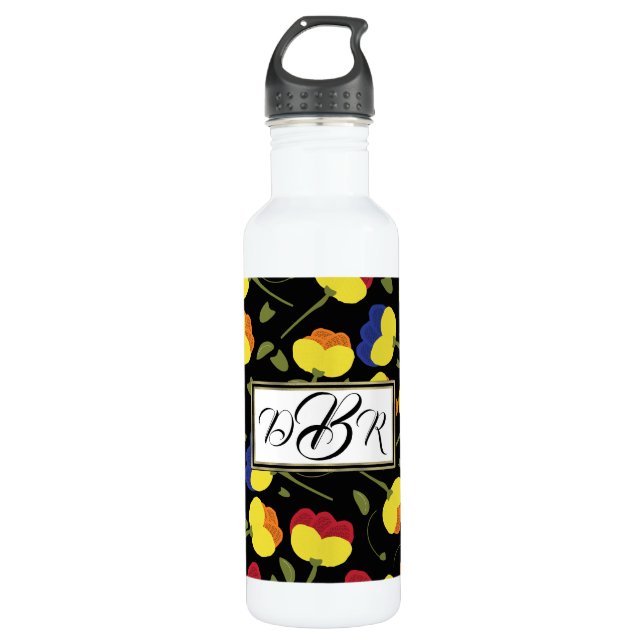 Poppy Flowers Monogram 710 Ml Water Bottle (Front)