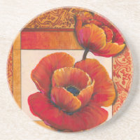 Poppy Flowers on Tan and Orange Background
