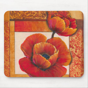 Poppy Flowers on Tan and Orange Background Mouse Pad