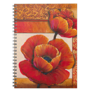 Poppy Flowers on Tan and Orange Background Spiral Notebook