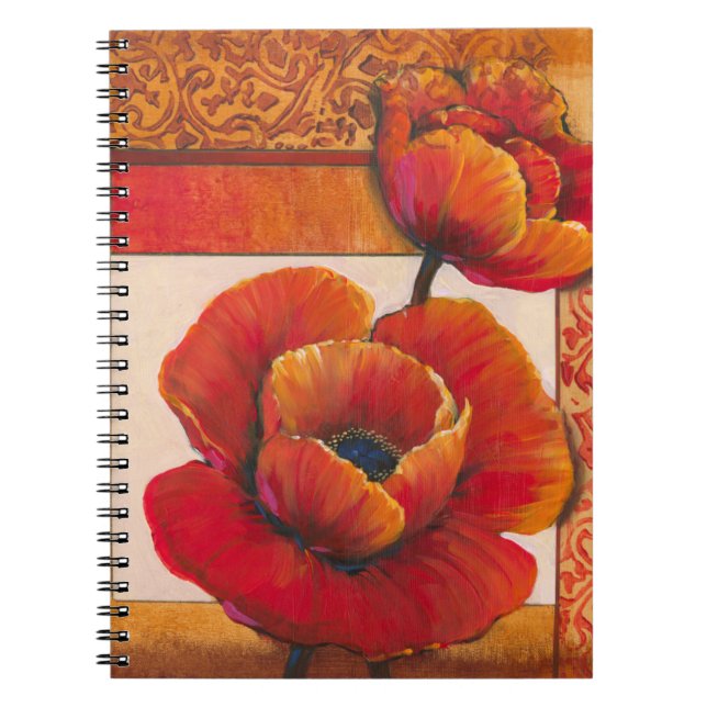 Poppy Flowers on Tan and Orange Background Spiral Notebook (Front)