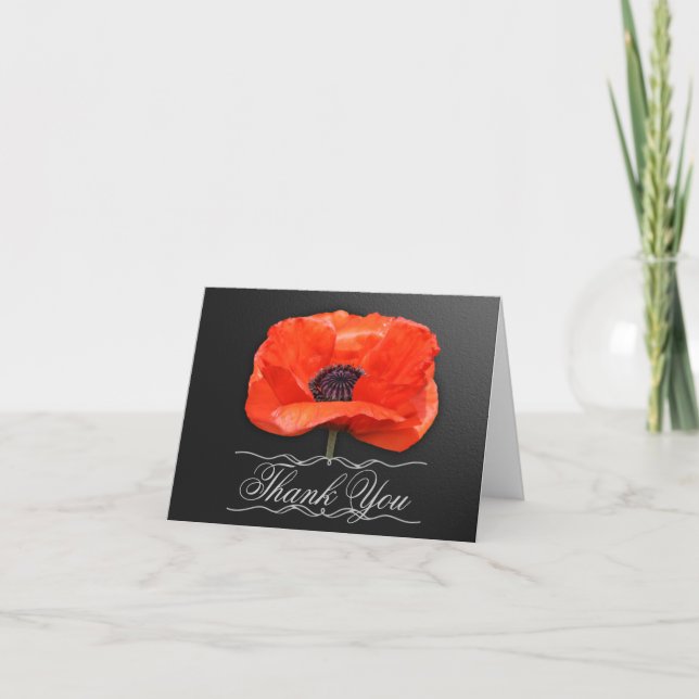 Poppy Flowers Orange Black Thank You Note Card (Front)