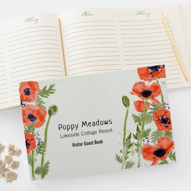 Poppy Flowers Orange Floral Pattern Guest Book (Oriental Poppy Flowers Visitor Guest Book from Studio Posies. )