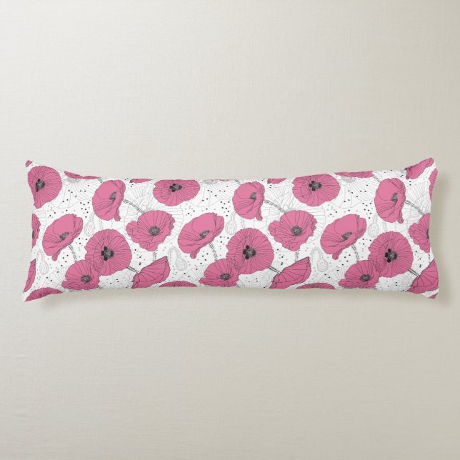 Poppy Flowers Pattern body pillows (Front)
