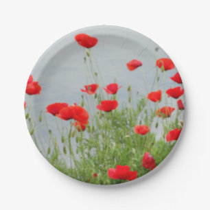 Poppy Flowers Photo Custom Paper Plates 7 in