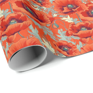 Poppy Flowers Red Wrapping Paper