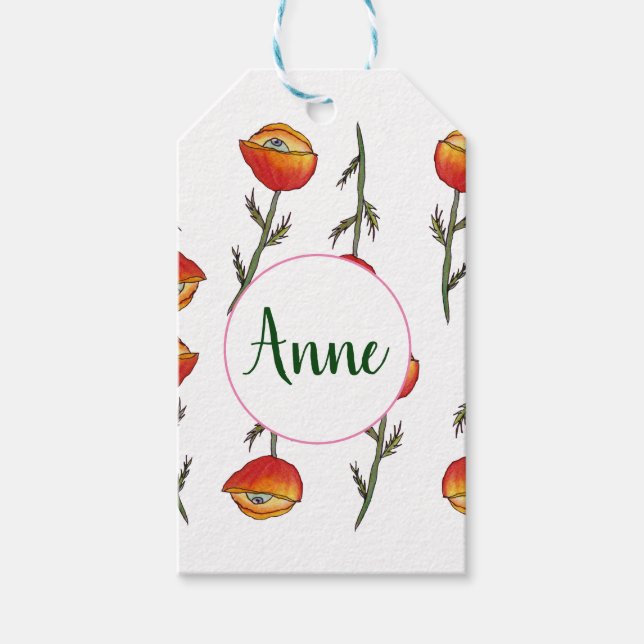 Poppy Flowers Surreal Art Custom Gift Tag (Front)