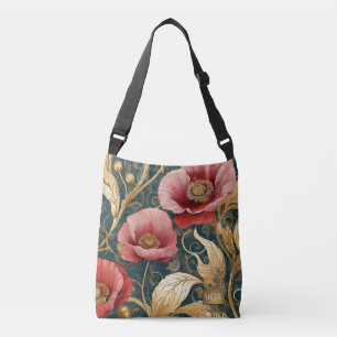Poppy Garden Bloom - Botanical Art Nouveau Crossbody Bag
