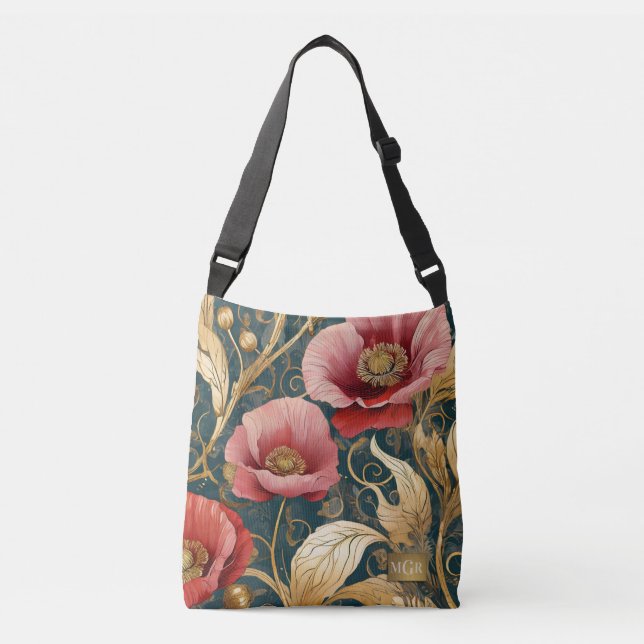 Poppy Garden Bloom - Botanical Art Nouveau Crossbody Bag (Front)