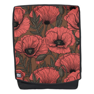 Poppy garden in coral and brown backpack